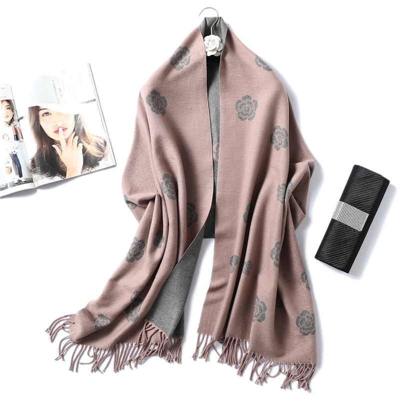 Winter-Kaschmir-Schal-Frauen-dicke warme Tücher wickelt Dame feste Schal-Art- und Weisequasten-Pashmina-Decke-Qualitäts-Foulard 2022 neu ein