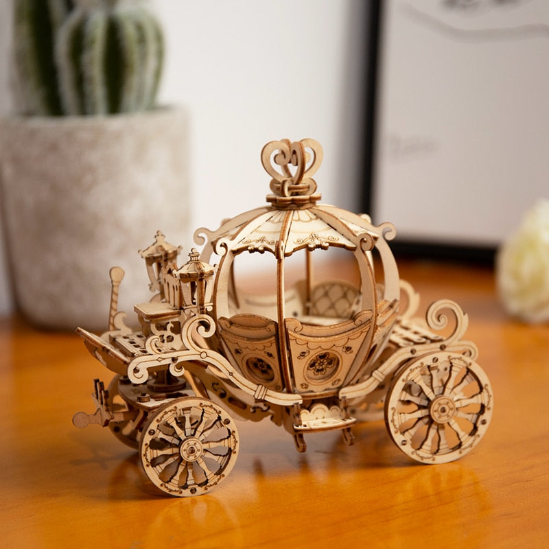 Robotime New Arrival DIY 3D Gramophone Box,Pumpkin Cart Wooden Puzzle Game Assembly Popular Toy Gift for Children Adult TG408