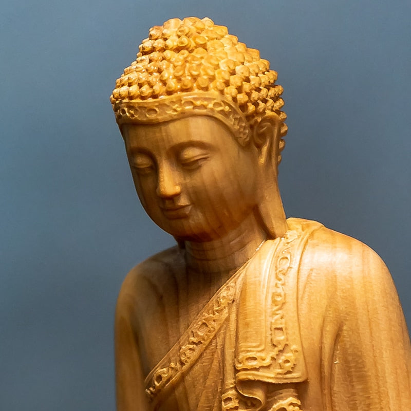 Mini Tailandia Shakyamuni 10CM Buda boj regalos figuras de madera estatuas de Buda decoración del hogar colección adornos