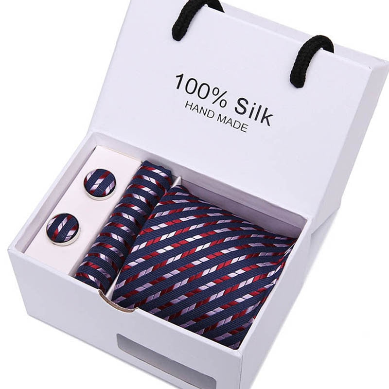 Joy Alice Wedding men neck ties gift box packing men brand luxury necktie pocket square silk tie set cufflinks handkerchief