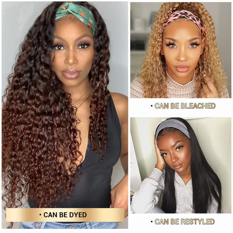 Nicelight Peruvian Hair Headband Wig Pre-Attached Scarf Machine Made Wig For Women Scarf Wig No Glue Deep Wave Human Hair Wigs