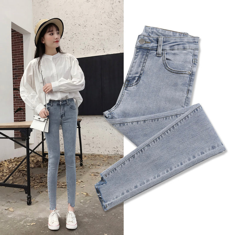 Women jeans Plus Size High Waist Stretch Washed Skinny Stretch Jeans Female Denim Pants New Pencil Pants Light Blue Gray Black