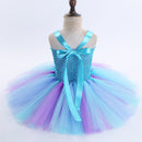 Kids Girls Mermaid Princess Dress Sleeveless Mesh Tutu 3D Flower Hair Hoop Set Children Halloween Theme Party Cosplay Costume