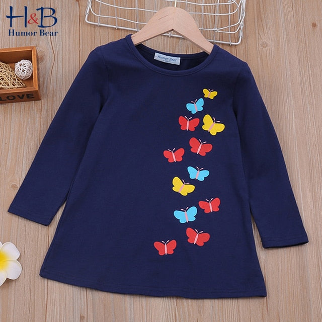 Humor Bear Autumn Winter Toddler Girl Dress Long Sleeve Cotton Ruffles Princess Dress Kids Corduroy Pleated Fashion Baby Dress