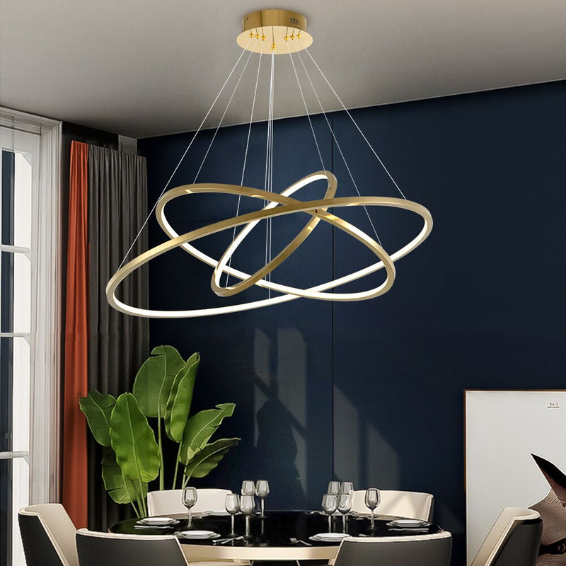 Modern ring led chandelier for staircase luxury living room gold hanging light fixture long villa hallway lobby decor hang lamp