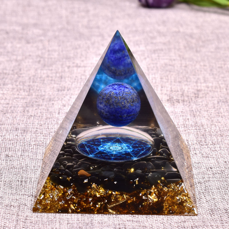 6cm Orgone Pyramid Obsidian and Lapis Lazuli Healing Crystal Energy Orgonite Pyramide Emf Protection Meditation Wholesale