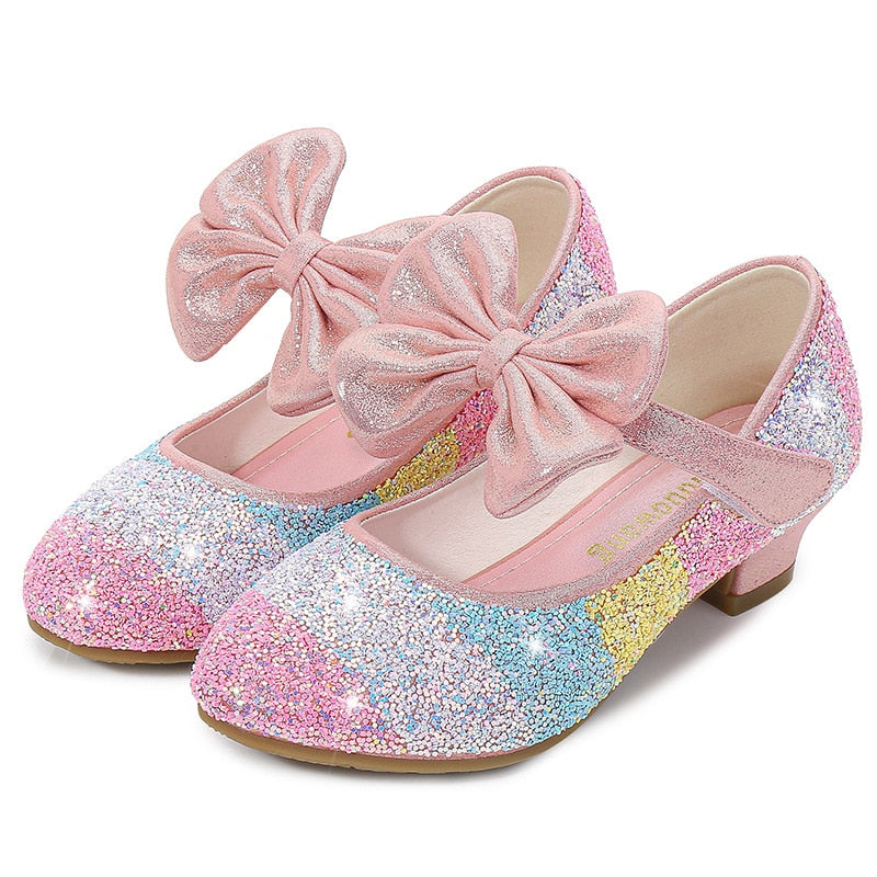 Girls&#39; Leather Shoes Princess 2021 CHILDREN&#39;S Shoes round-Toe Soft-Sole Big girls High Heel Princess Crystal Shoes