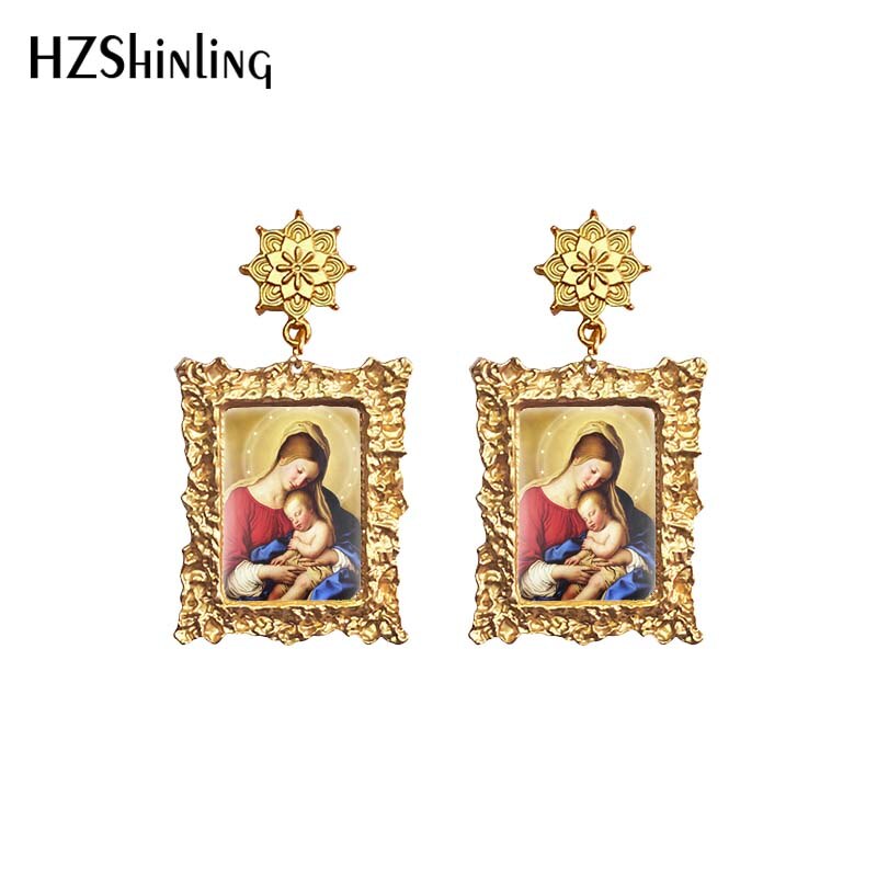 2020 Antique Dangle Earrings Mother of God Virgin Mary Retro Paintings Glass Cabochon Mandala Pendants Jewelry for Women