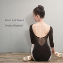 Women Black Mesh Dance Leotards Three Quarter Sleeve Ballet Leotards Adult Ballet Practice Dance Costume Gymnastics Leotards