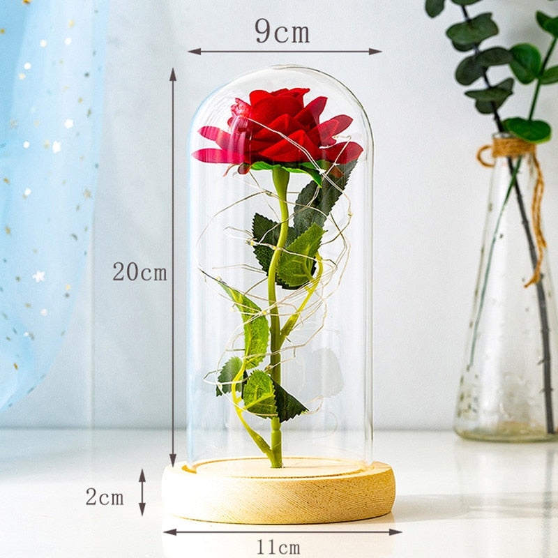 LED Enchanted Galaxy Rose Ewige 24 Karat Goldfolie Blume mit Lichterketten in Kuppel für Heimdekoration Weihnachten Valentinstagsgeschenk