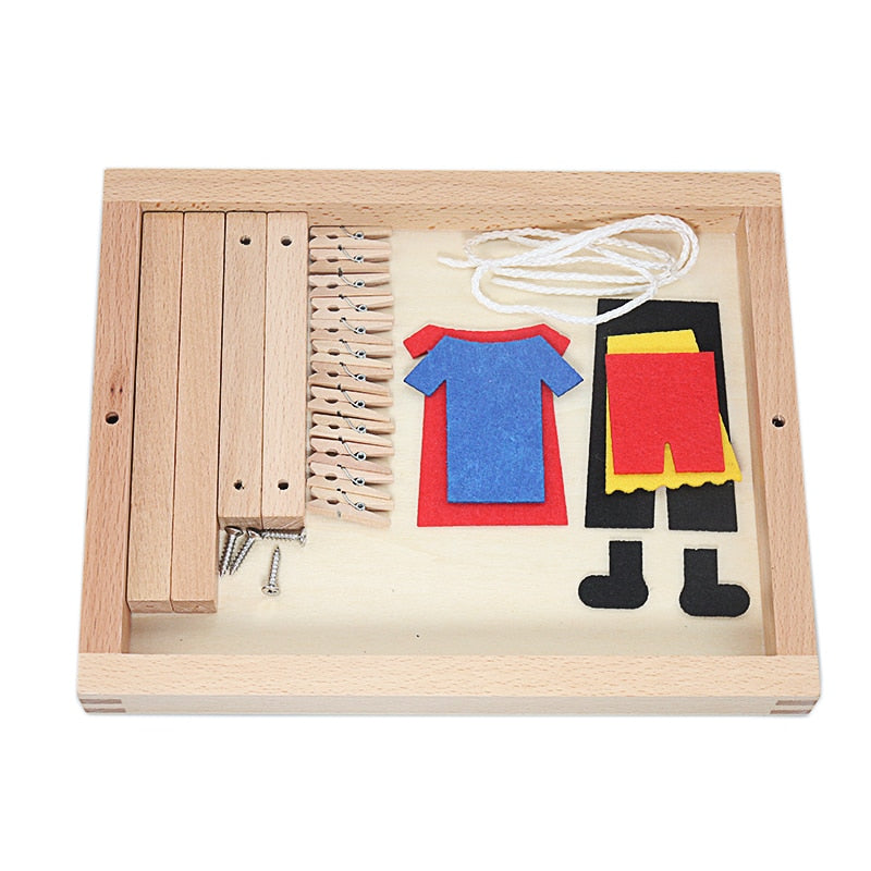 Bebé Montessori de madera DIY Mini simulación ropa Marco de secado ropa traje juguetes para niños práctica de vida básica juguete de entrenamiento