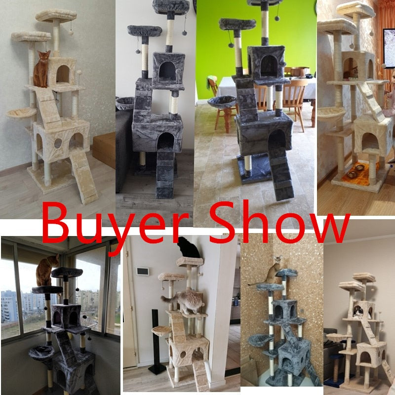 Wood Cat Tree Cats Multi Floor Large Play Tower Sisal Scratching Post Kitten Furniture Activity Centre  Condo Playhouse Dang toy