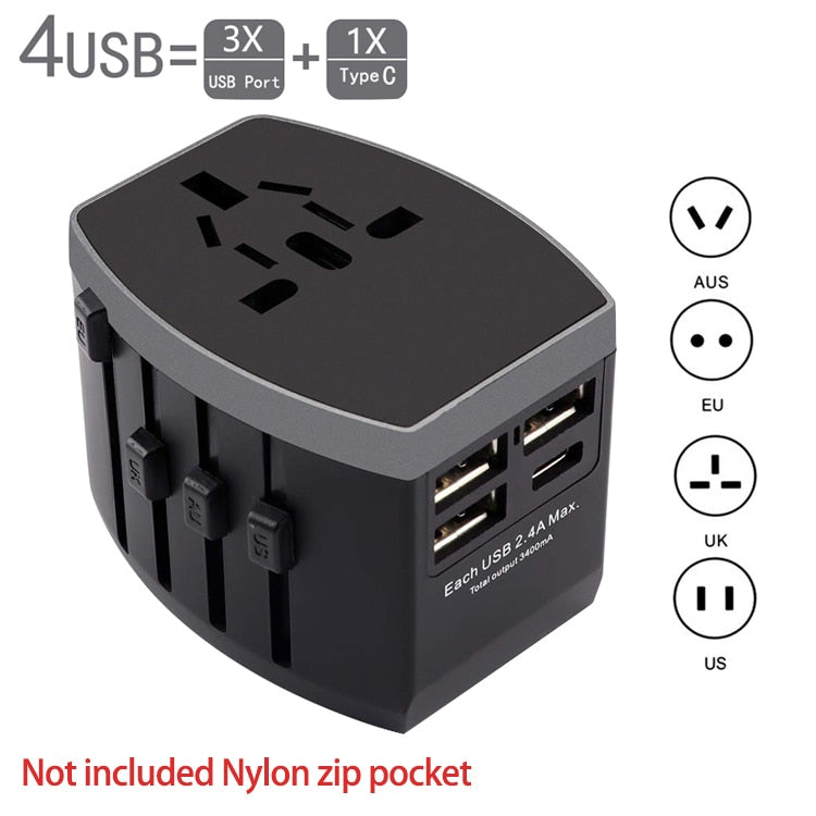 Rdxone Travel Adapter International Universal Power Adapter All-in-one with 5 USB Worldwide Wall Charger for UK/EU/US/Asia