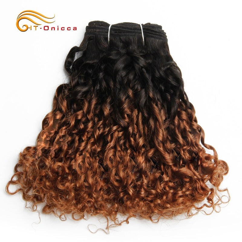 Brazilian Pixie Curls Human Hair Weave Bundles Hair Extensions Ombre Bundles With Closure 1B/30 Remy Hair Bundles With Closure