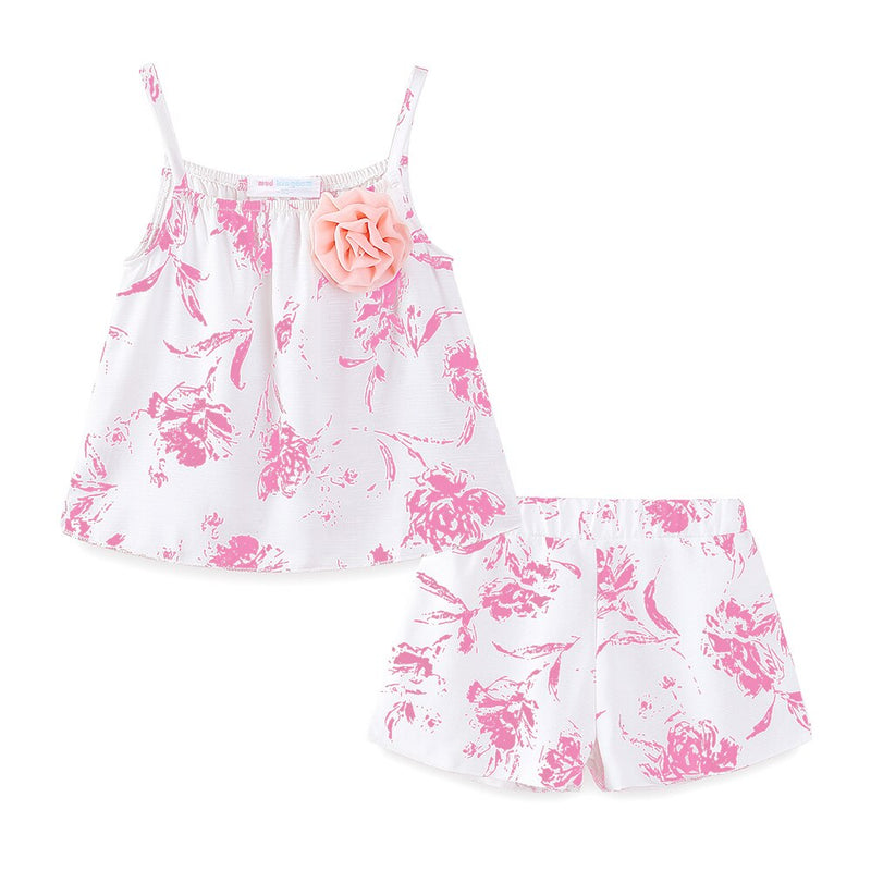 Mudkingdom Toddler Girls Outfits Floral Print Causal Summer Sling Tops and Shorts Clothes Set for Kids Clothes Fashion Suit