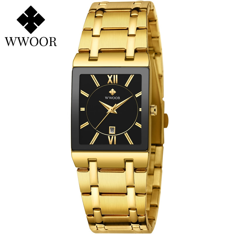 Einfache Damenuhren Mode Quadratische Quarzuhr Damen WWOOR Top-Marke Luxus Gold Damen Kleid Business Wasserdichte Armbanduhr