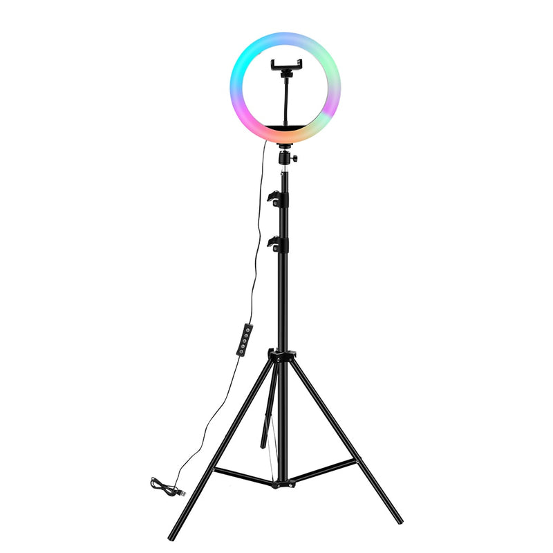 10-Zoll-Ringlicht RGB02 26 cm 33 cm 20 cm LED-Regenbogenlicht mit Stativ 1,6 m dimmbares RGB-Set für kurze Videos YouTube Live