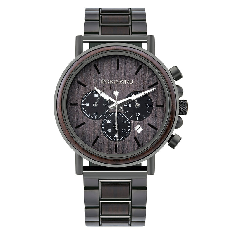 BOBO BIRD Luxury Stainless Steel Wood Watch Men Stylish Timepieces Chronograph Waterproof Watches Valentine&