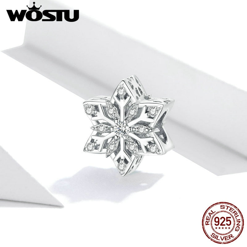 WOSTU 100% 925 Sterling Silver Snowflakes Fairy Charm Coffee Cup Bead Pendant Fit Original Bracelet Necklace Winter Jewelry Gift