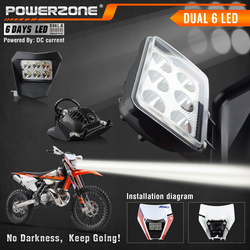 Faro delantero LED para motocicleta PowerZone, faro delantero Supermoto carenado para KTM EXC SXF MX Dirt Bike Enduro, faro LED