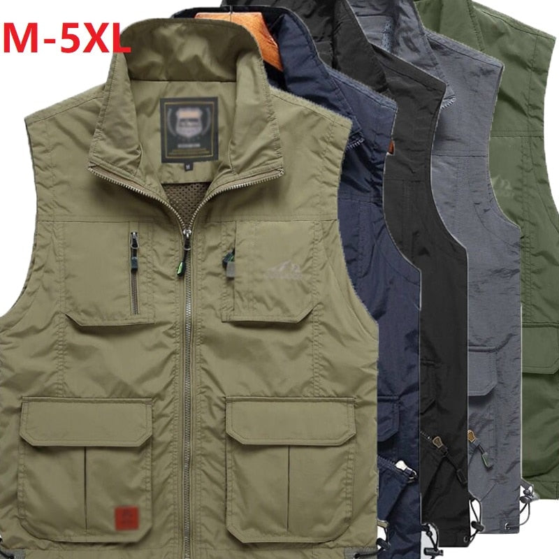 Quick dry Multi-Pockets Classic Waistcoat Male Sleeveless Unloading Solid Coat Work Vest Photographer Tactical Masculino Jackets