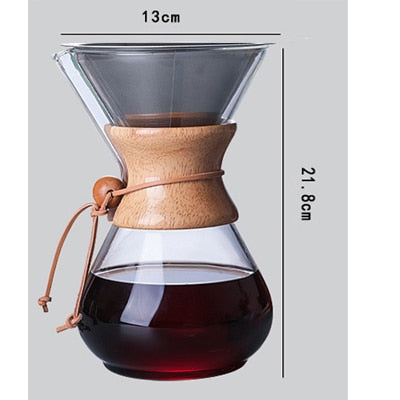 1PC 1000ml Glass Coffee Pot Dripper Moka Tea Maker Percolator Barista Tools Espresso Manual Kettle Teapot With Stainless Steel