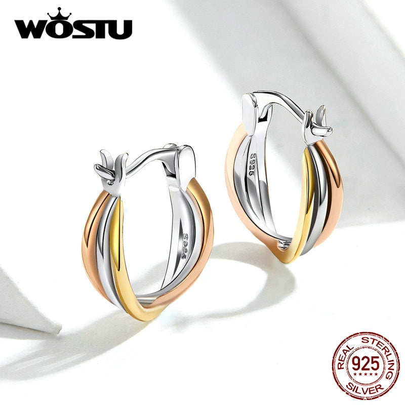 WOSTU New Arrival 100% 925 Sterling Silver Bicolor Earrings For Women Making Fashion Jewelry 2019 New Earrings CQE719