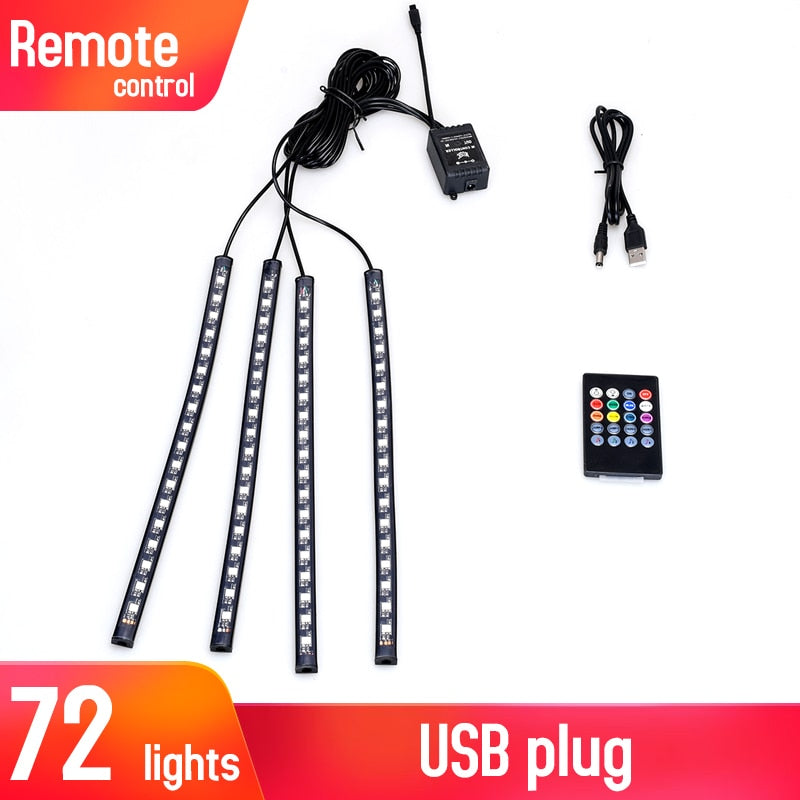 Retroiluminación Led para Interior de coche con encendedor de cigarrillos Usb ambiente ambiente luz ambiental Rgb aplicación remota Auto pie lámpara decorativa