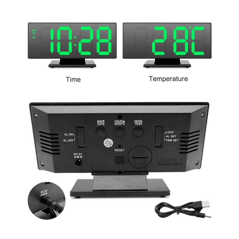 Reloj despertador Digital con espejo LED, reloj electrónico de mesa, relojes despertadores de escritorio, multifunción, Snooze Night, pantalla LED grande, regalo