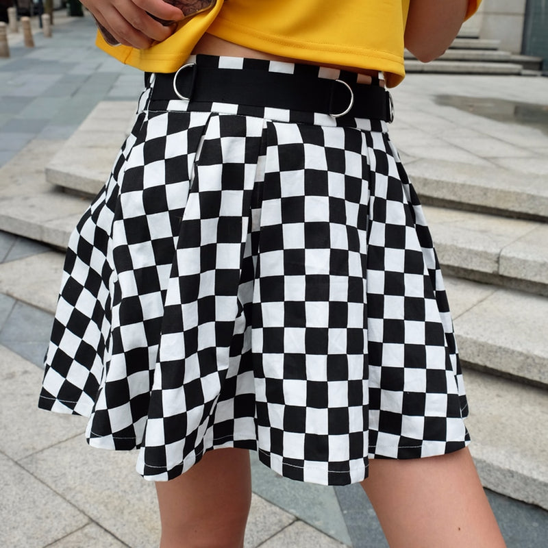 DICLOUD 2019 Pleated Checkerboard Skirts Womens Harajuku High Waisted Skirt Casual Dancing Korean Sweat Short Summer Mini Skirts