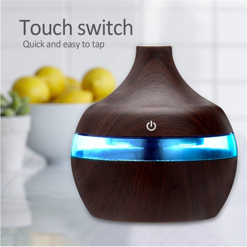 300ml Car Humidifier Aroma Essential Oil Diffuser Ultrasonic Wood Grain Air Humidifier USB Mini Mist Maker 7 LED Light Car Home