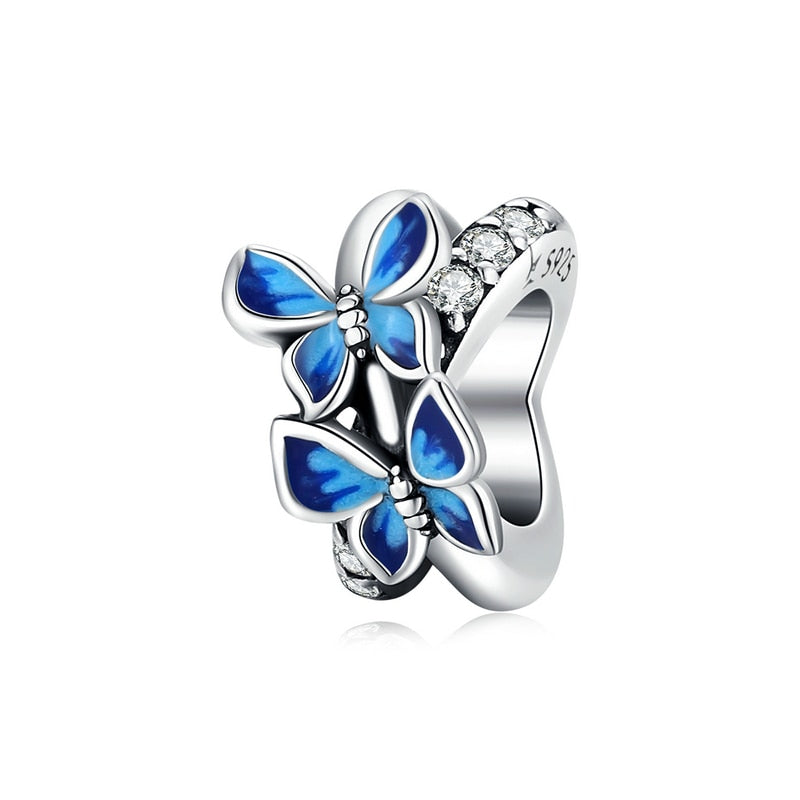 WOSTU 925 Sterling Silver Colorful Spring Charm Bird & Flower Pendant Fit Original Bracelet DIY Necklace Pendant Jewelry