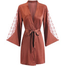 Women Sexy Robe Set Sleepwear Faux Silk Kimono Gown Lacee Lingerie Nightdress Soft Perspective Bridal Wedding Gift