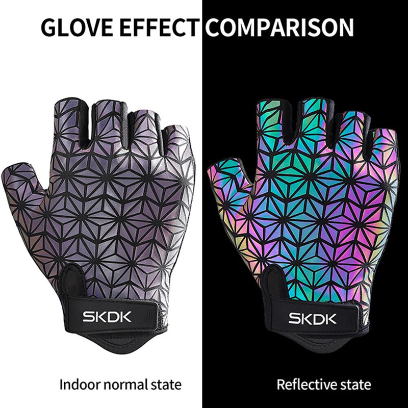 SkangDuke 1Pair Laser Slip Shock Breathable Fishing Hiking Motorcycle Gel Cycling Half Finger Gloves Men Women Outdoor Sports