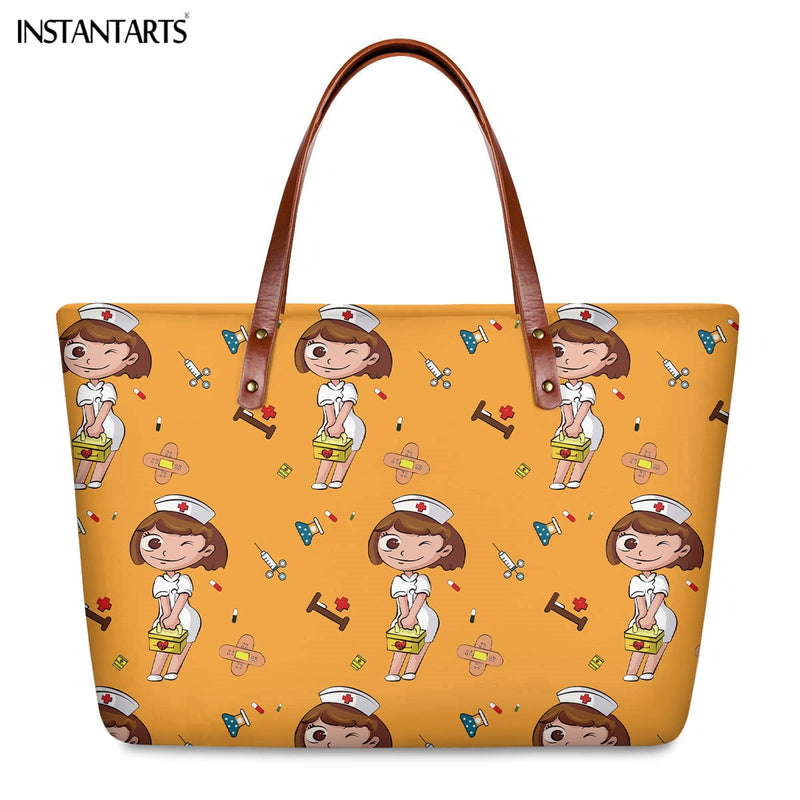 INSTANTARTS Cartoon Nurse Print Women Casual Work Handbags Large Capacity Tote Hospital Paramedical Fashion Travel Shoulder Bag