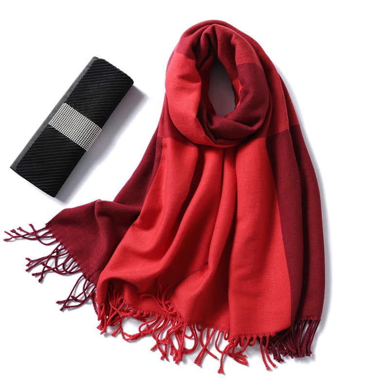 Winter-Kaschmir-Schal-Frauen-dicke warme Tücher wickelt Dame feste Schal-Art- und Weisequasten-Pashmina-Decke-Qualitäts-Foulard 2022 neu ein