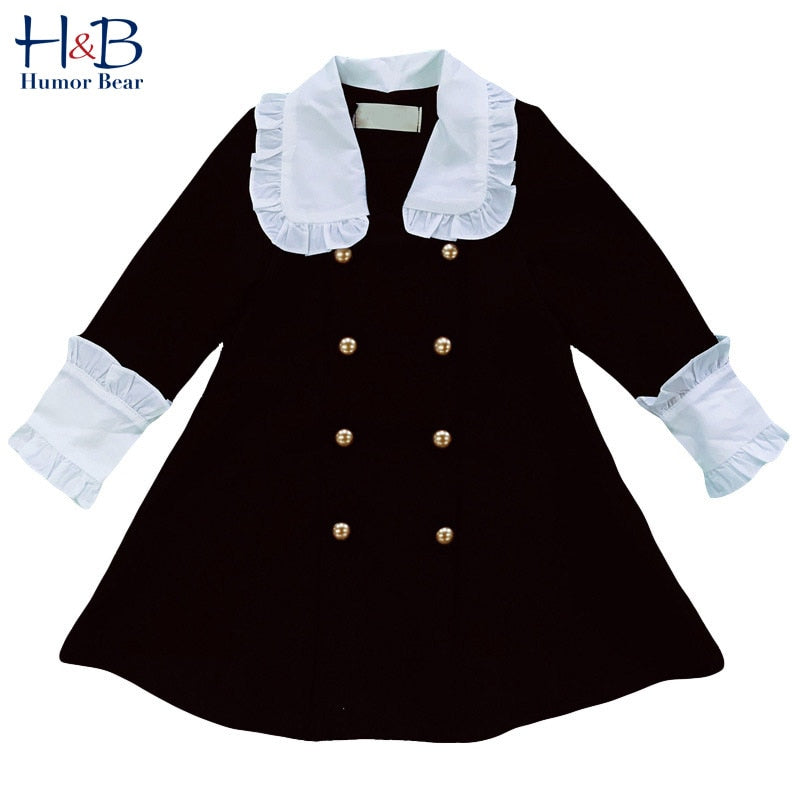 Humor Bär Kinder Kleidung Mädchen Kleid britischen Stil Kleinkind Herbst Langarm Revers Knöpfe Baby Kinder Party Mädchen Kleid