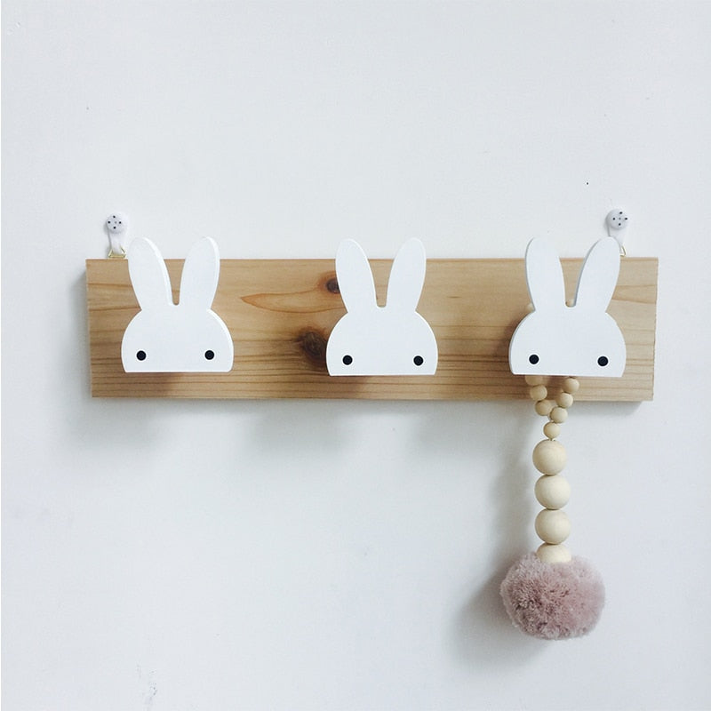 Kids Room Decorative Wooden Hooks White Bunny Dinosaur Natural Wood Hooks For Baby Boys Kids Nursery Room Storage Decoration