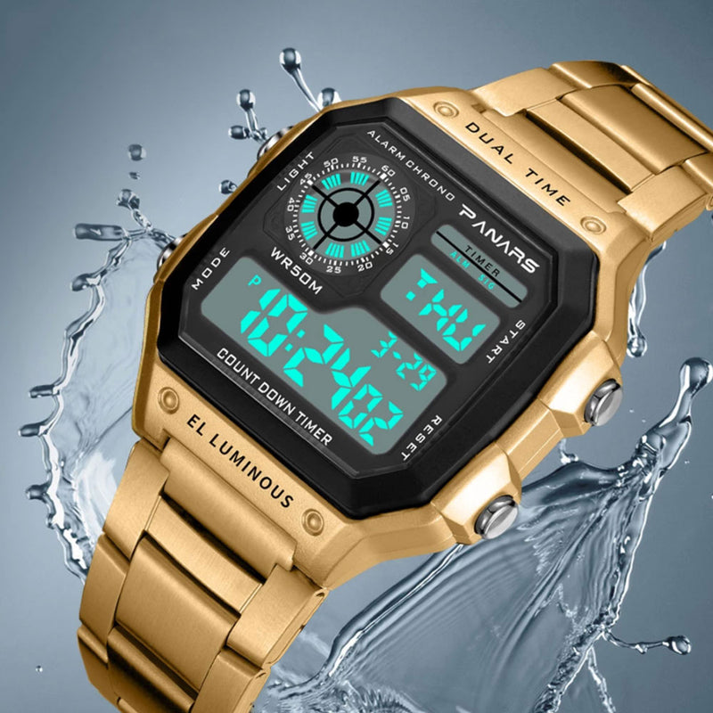 PANARS Reloj Deportivo Digital para hombre, Reloj deportivo resistente al agua hasta 50M, Relojes de pulsera de acero inoxidable, Relojes Deportivos Zegarek