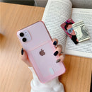 Clear Card Holder Phone Case For iPhone 12 Mini 11 Pro Max XS MAX XR X 7 8 Plus Bumper Solid Color Credit Slot Back Cover