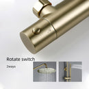 Thermostaic Temperature Bathroom Faucet Brushed Gold Brass Wall-Mount Rain Shower Head Hand Sprayer Two-Function Hot Cold Mixing