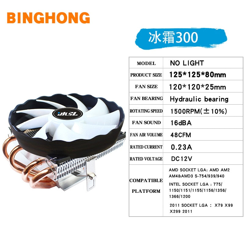 BINGHONG AM4CPU Cooler Radiator 4 Pure Copper Tube 12cm Cpu Heatsink Fan For 775 1150 1155 1356 1700 AMD AM3 Cooling Fan X79 X99