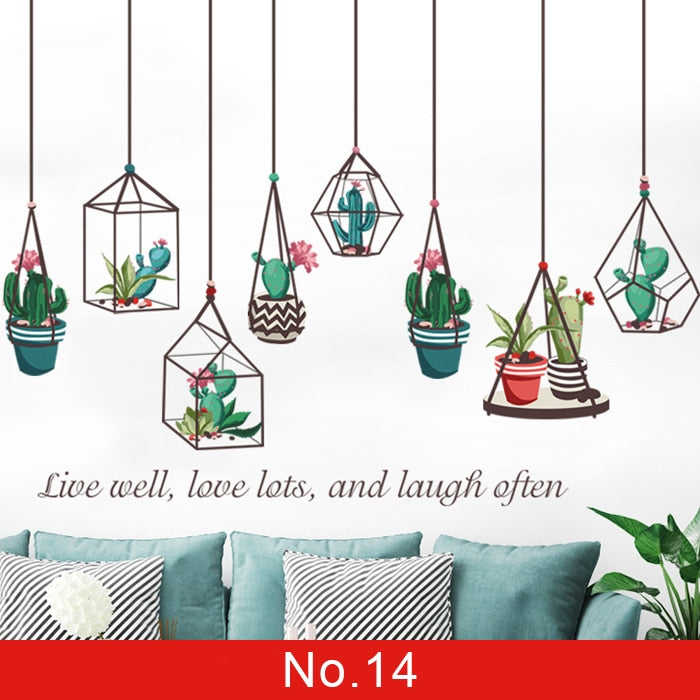 24 styles Plants Series Wall Stickers for Living room Bedroom Green Leaves Removable Wall Decals Vinyl DIY Eco-friendly Murals