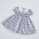 Kids Little Girls Handmade Smocked Floral Flower Print Dresses 2023 Spring Summer Toddler Girl Princess Vintage Smock Dress
