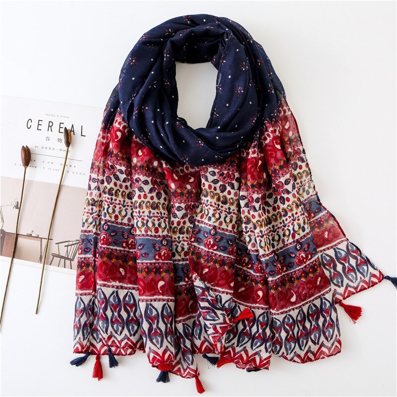 2020 fashion spring summer geometry printing cotton scarf with tassel fashion wraps shawls sunscreen beach hijabs wholesale