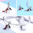 BISAER 925 Sterling Silver High Heels Shoes&Lipstick Charms Beads Wine Glass Pendant Fit Elegant Women DIY Bracelet Fine Jewelry