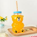 550ml Cute Cartoon Bear Sippy Cup Creative Heat Resistant Glass Water Bottle With Straw Juice Milk Kids Clear Drinking Bottles