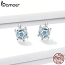 bamoer Ocean Blue Turtles Stud Earrings for Women 925 Sterling Silver Glass and CZ Studs Jewelry Girl Birthday Gifts BSE406