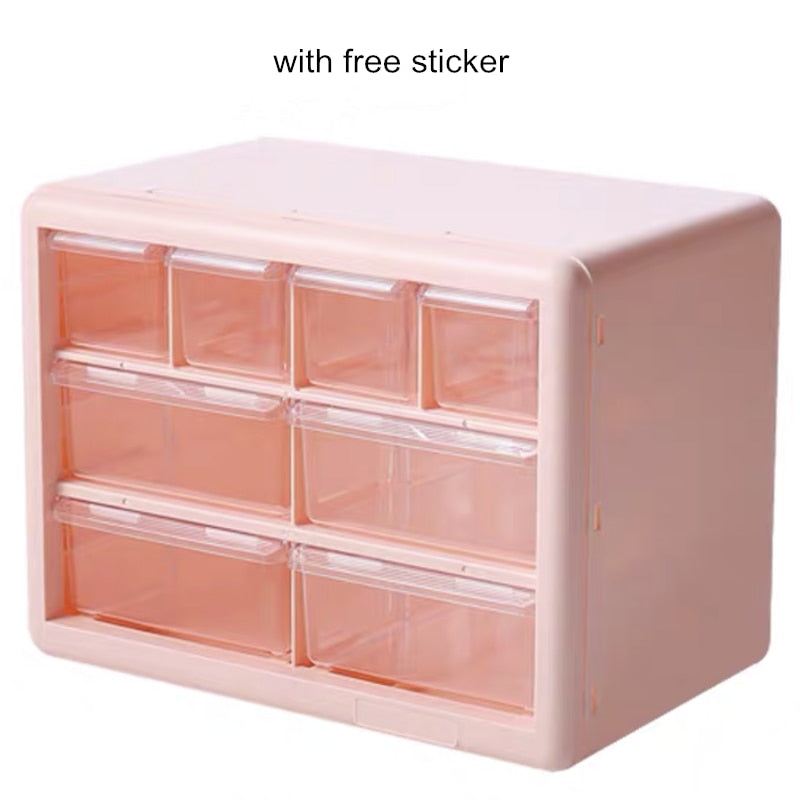 MINKYS Kawaii White/Pink 9 Grid ABS Drawer Desktop Organizer Desk Storage Box Free Sticker School Stationery Accessories
