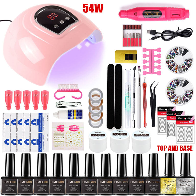 Nagelset 120 / 54W UV-LED-LAMPE für Maniküre-Gel-Nagellack-Set-Kit Gel-Lack Elektrischer Nagelbohrer Maniküre-Sets Nagelkunstwerkzeuge